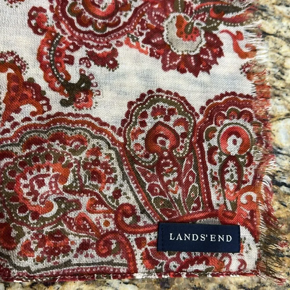 Land’s End Paisley Print Fringe Trim Rectangle Scarf